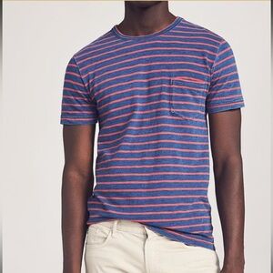 Faherty Men’s Striped Blue and Red Pocket T-Shirt